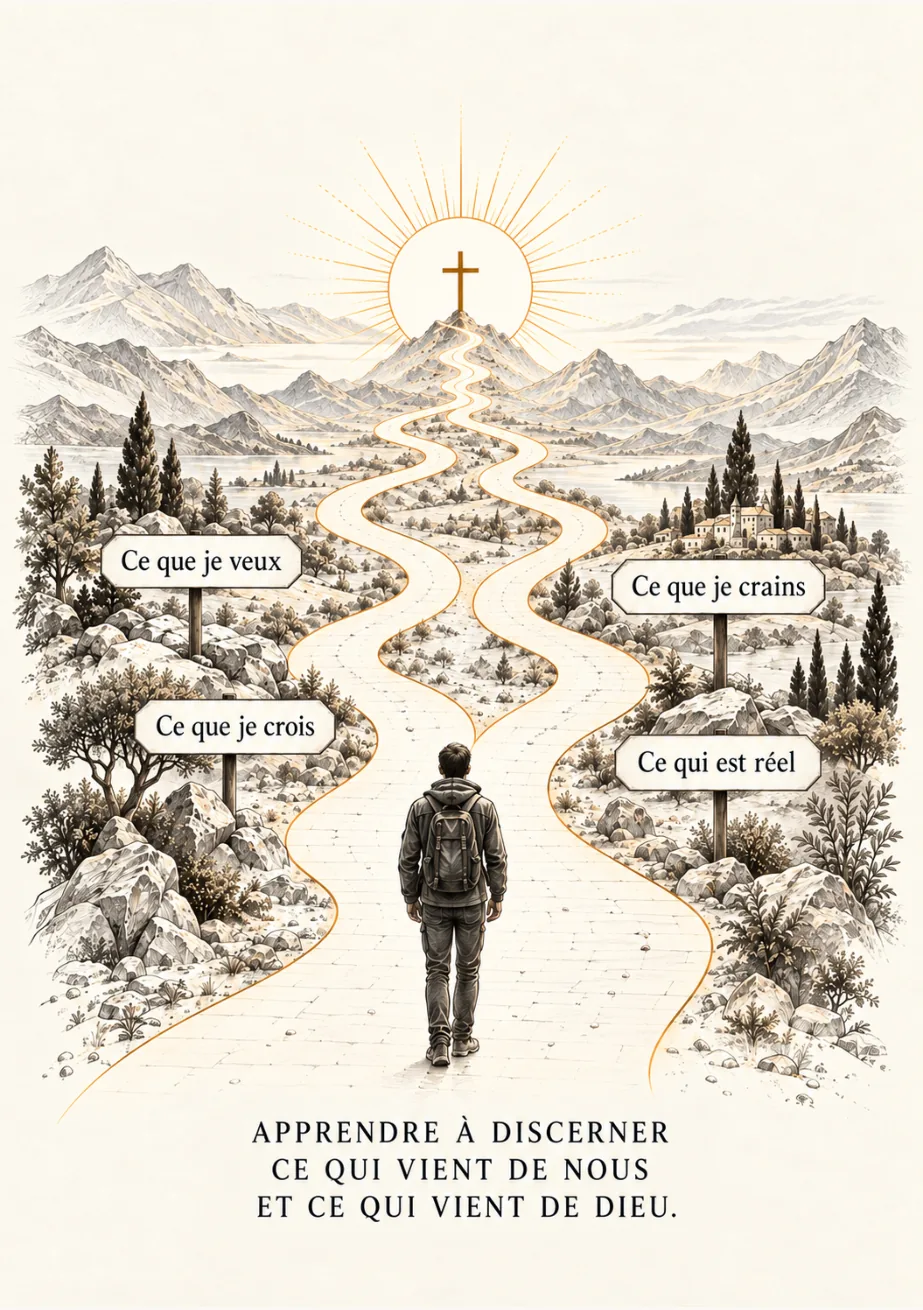 Un voyageur face à un chemin, entre ce qu’il veut, ce qu’il craint, ce qu’il croit et ce qui est réel.