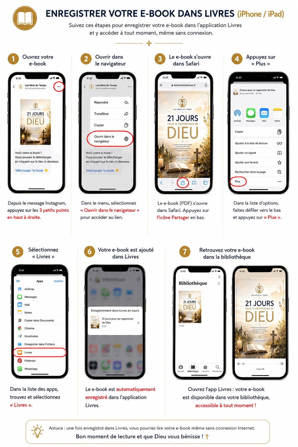 Guide iPhone et iPad pour enregistrer l’e-book dans Livres